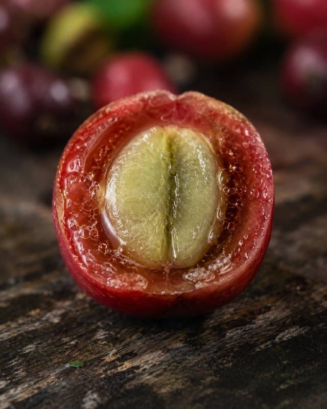 Спелая кофейная ягода и её семена